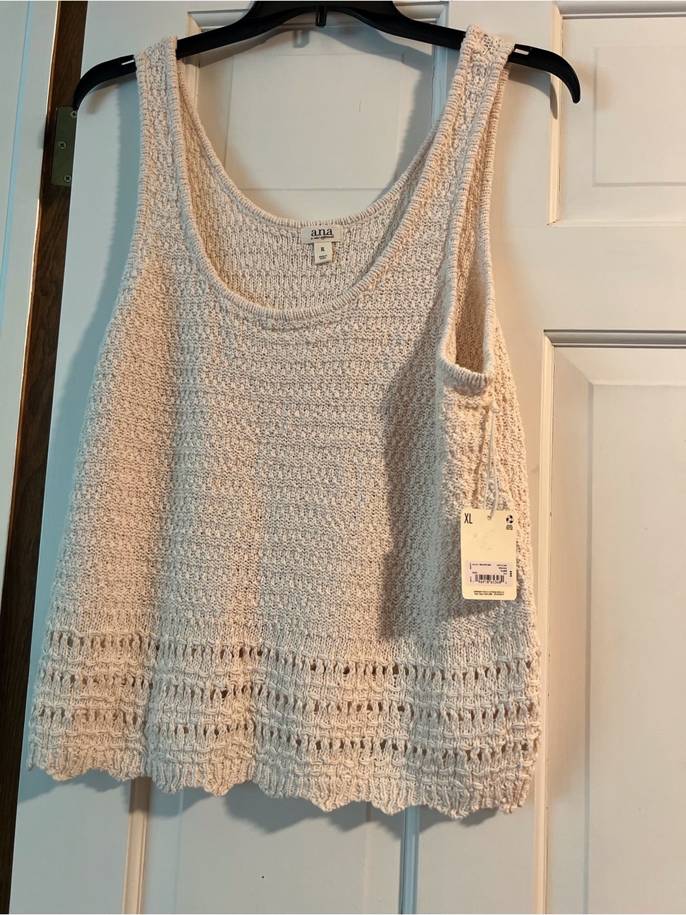 a.n.a Textured all Cotton, Boho vibe Crochet Tank Top in Cream